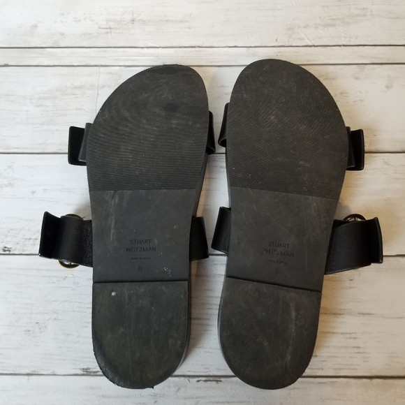 Stuart Weitzman Shalene Leather Black Ruched Strap Slide Sandals - Picture 8 of 11